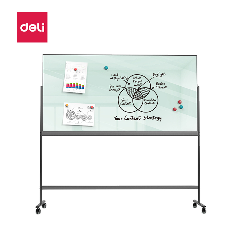 得力50076_H型架窄边框磁性玻璃白板1800*900mm(黑色)(块)